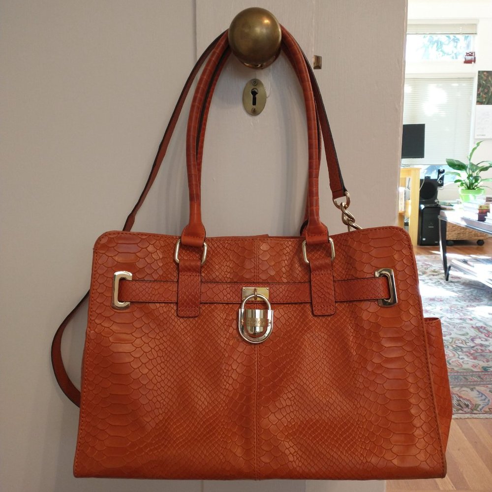 Calvin Klein Leather Bag, Orange Crocodile pattern - Picture 3 of 11